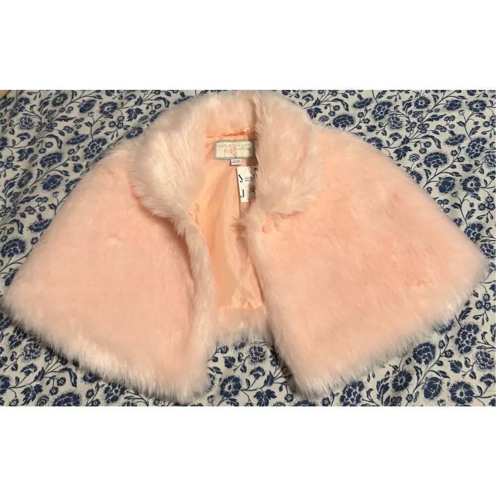 Janie and Jack NWT pink Faux fur cape little girl 5-6